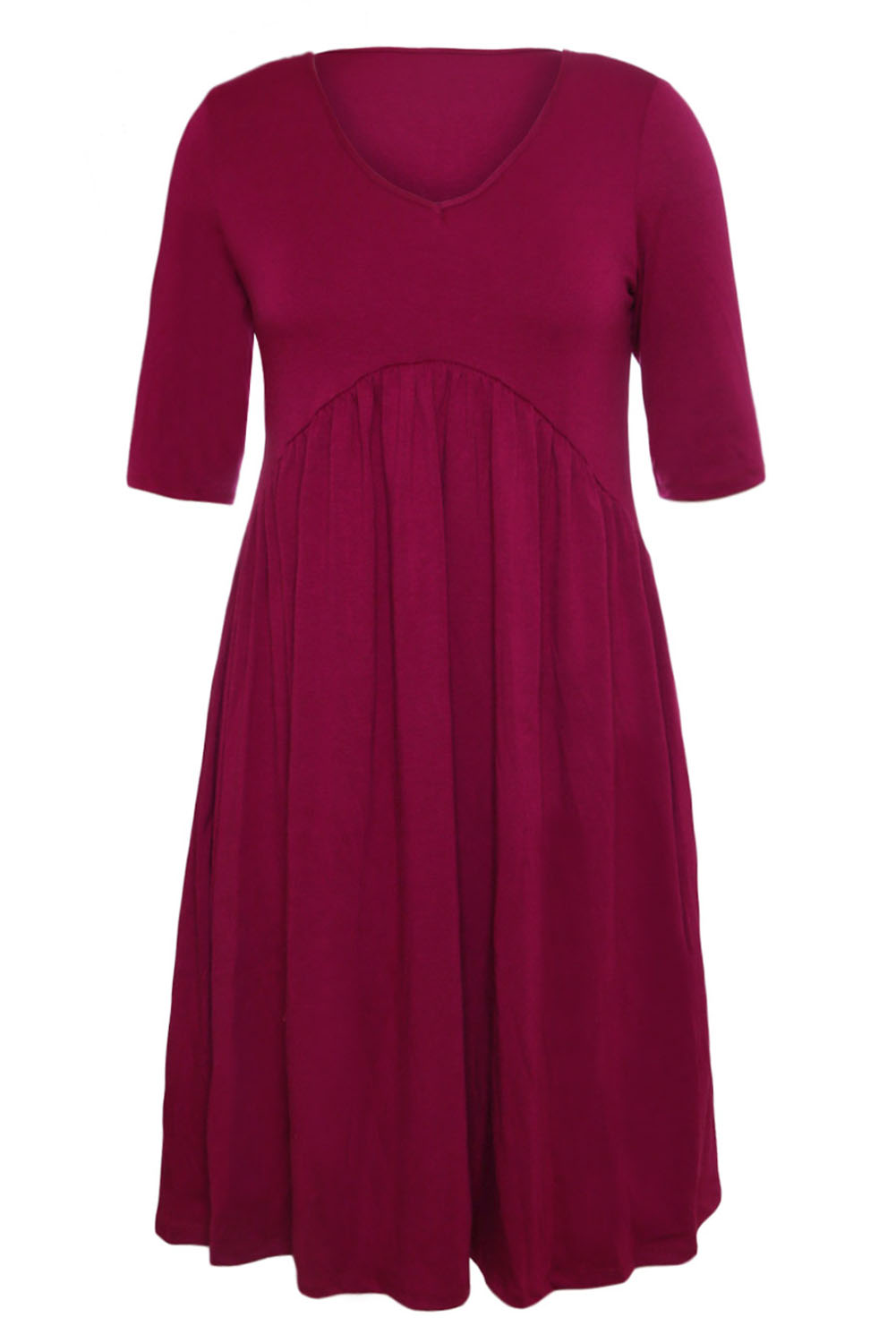 BY61653-103 Wine  Sleeve Draped Swing Dress